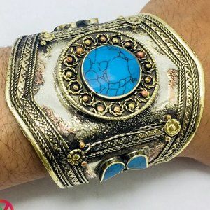 single Big Vintage Tribal Cuff Bracelet, Boho Handmade Cuff Bracelet, Kuchi